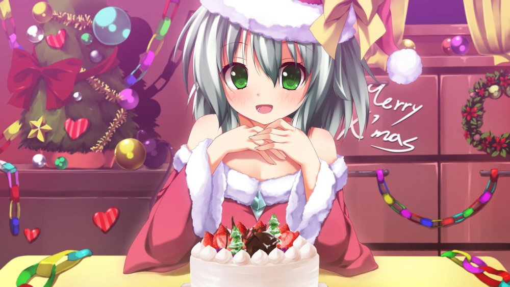 Konachan.com - 150926 cake christmas gray_hair green_eyes komeiji_koishi nironiro touhou.jpg