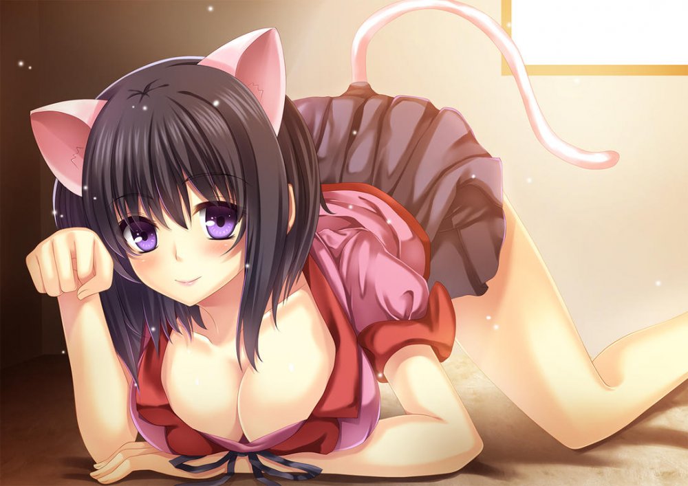 Konachan.com - 164932 animal_ears bakemonogatari blush catgirl cleavage hanekawa_tsubasa monogat.jpg