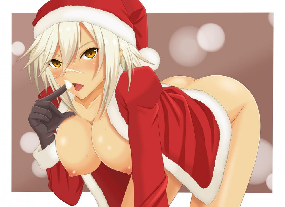 Konachan.com - 150360 ass blazblue blonde_hair breasts brown_eyes bullet_(blazblue) christmas ha.jpg