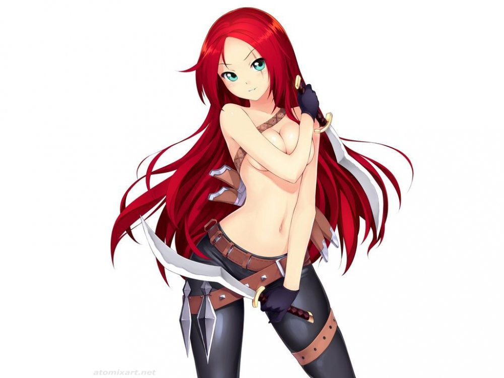 Konachan.com - 153766 aqua_eyes atomix breasts gloves katarina league_of_legends long_hair navel.jpg